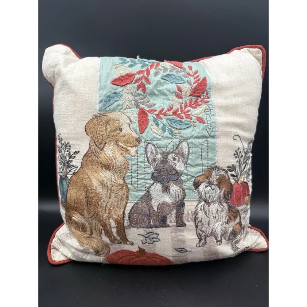 Pier 1 One Embroidered  Autumn Dog  French Bulldog Golden Retriever 15